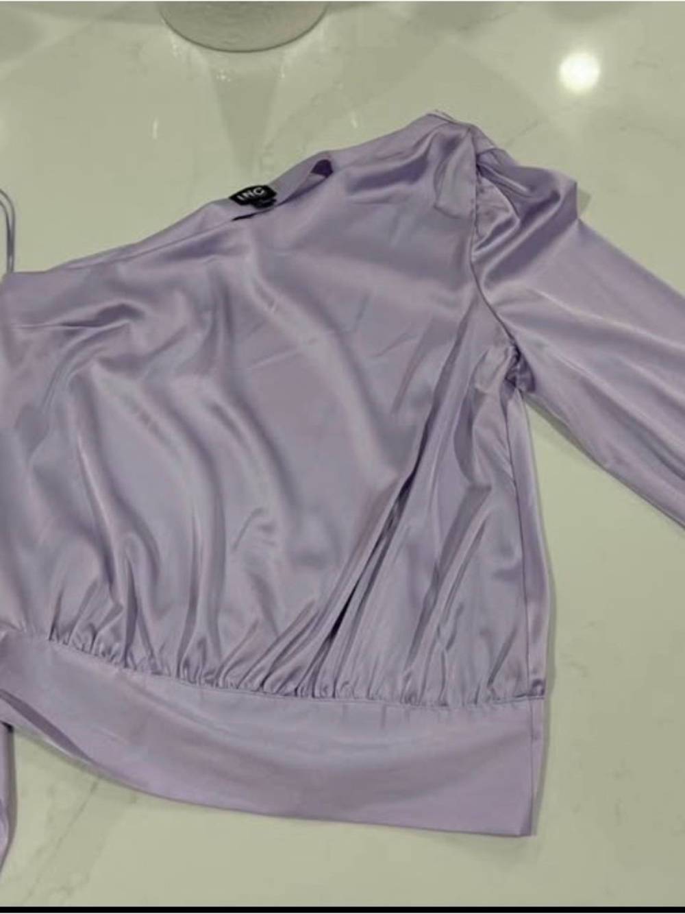 INC International Concepts Lavender Satin One-Shoulder Long Sleeve Top